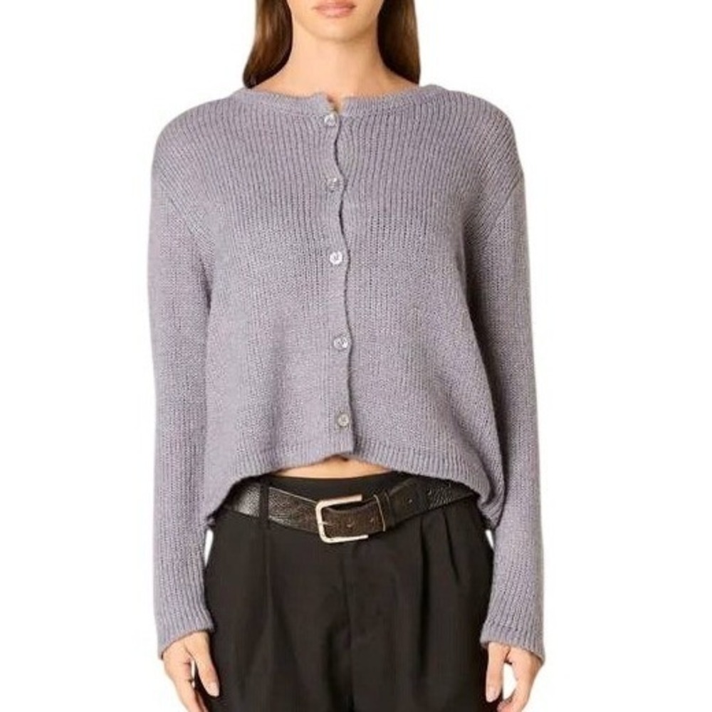 Nia Ariana Cardigan Sweater Womens S/M Gray Cropped Relaxed Fit Boxy Minimalist - Picture 4 of 15